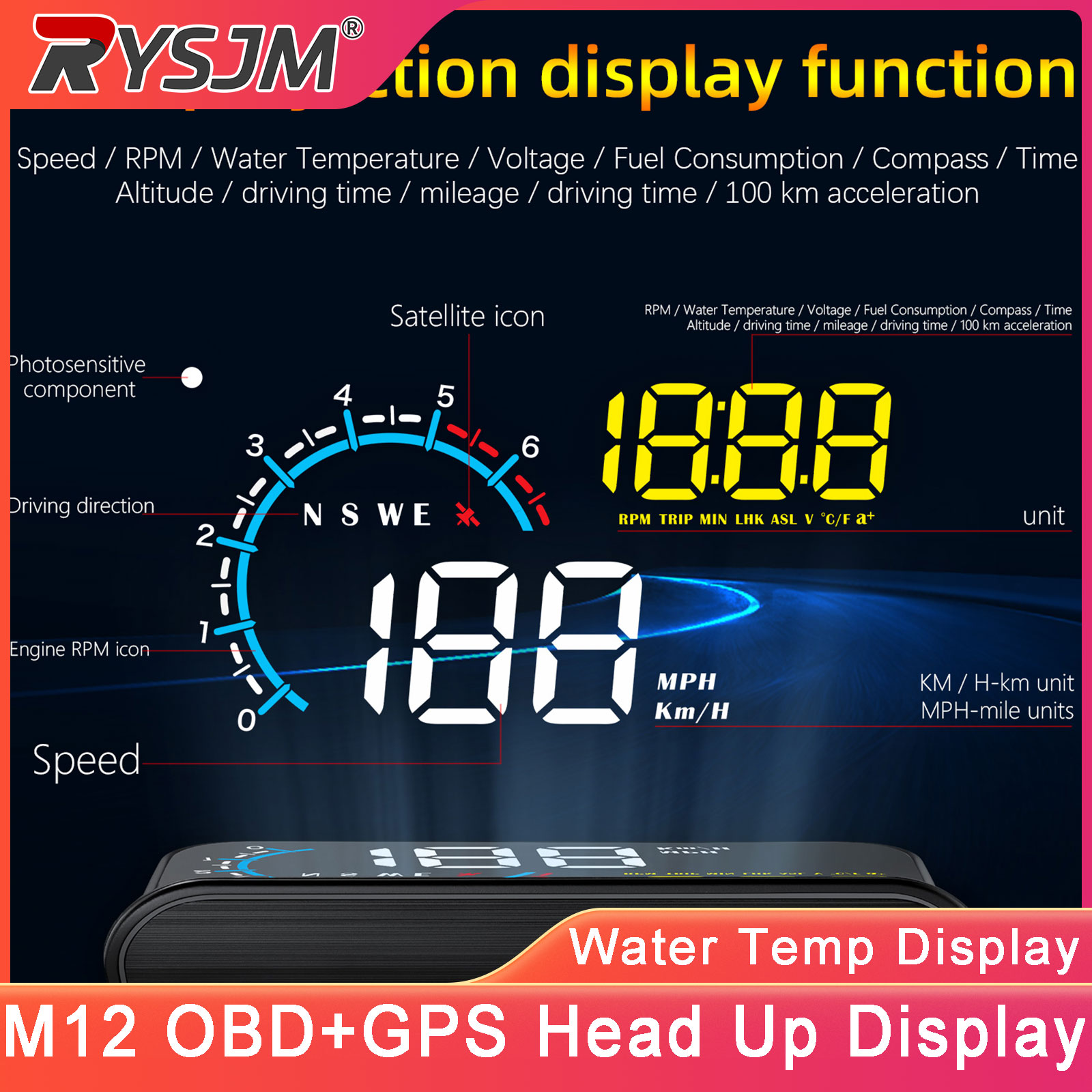 M12 OBD2 + GPS HUD Head Up Dis - đánh giá và giá Obd2 Hud Speedometer Projector