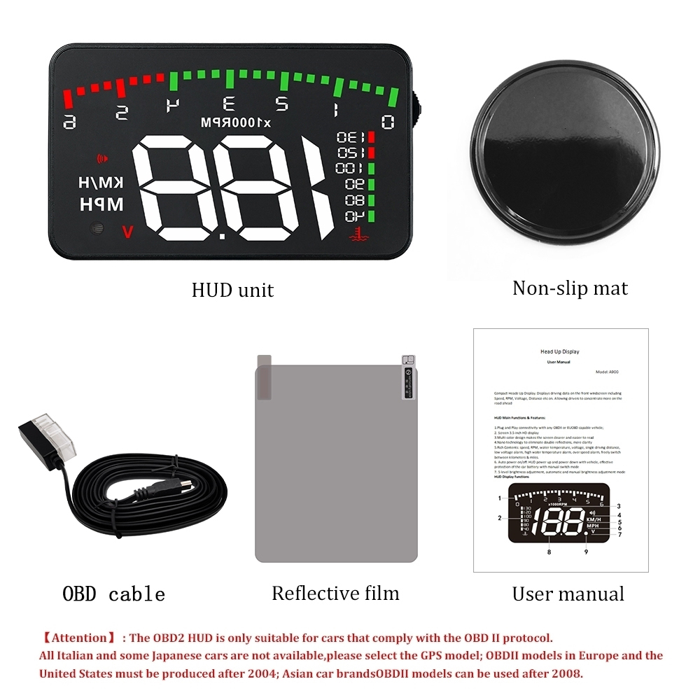 A900 Car OBD2 For HUD Windshie - đánh giá và giá Obd2 Hud Speedometer Projector