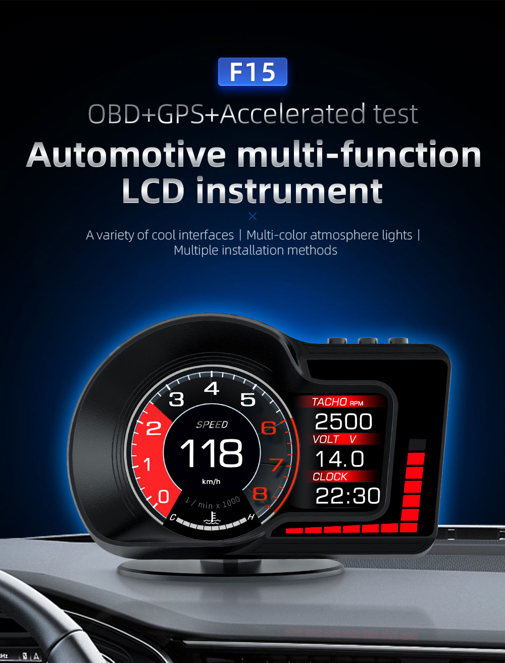 Hot Selling Multi-Language F15 - đánh giá và giá Hud Obd2 Multi Function Alarm